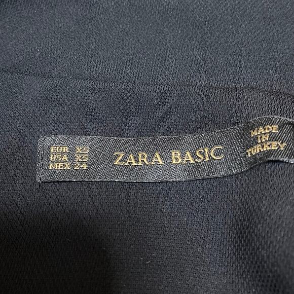 Zara Women's Black Asymmetric Zip Belted Collar Long Sleeve Moto Coat Jacket XS - Picture 3 of 4